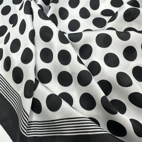 ✨Luxurious Retro Chic Silky Scarf Black White Polka Dot Geometric Print Square✨ - Picture 3 of 5
